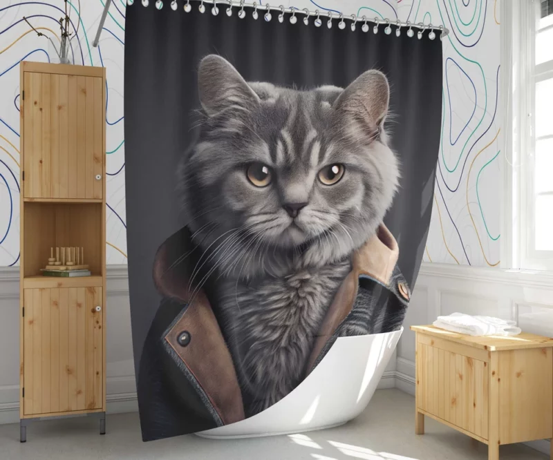 3D Cat Avatar for Gamers Shower Curtain 1