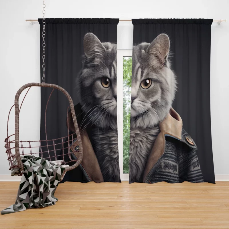 3D Cat Avatar for Gamers Window Curtain