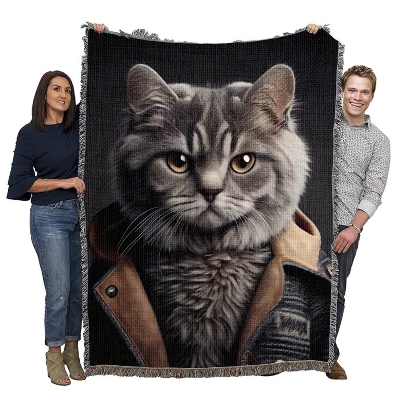 3D Cat Avatar for Gamers Woven Blanket