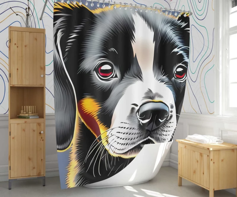 Adorable Black Puppy Dog Print Shower Curtain 1