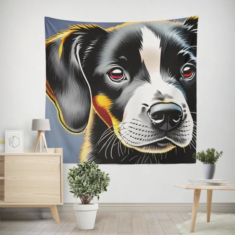 Adorable Black Puppy Dog Print Wall Tapestry