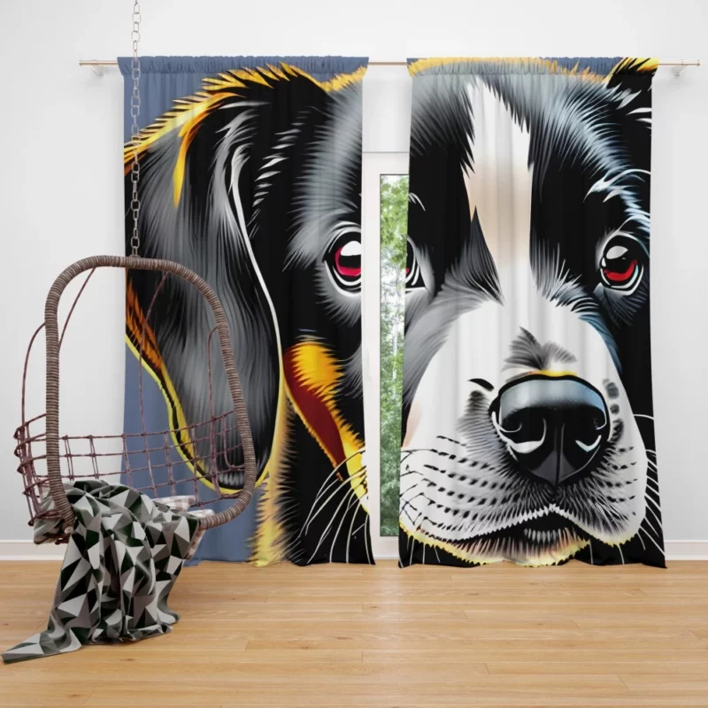 Adorable Black Puppy Dog Print Window Curtain