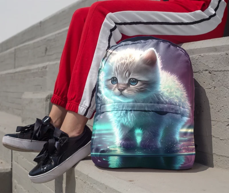 Adorable Kitten in Holographic Puddle Backpack 1