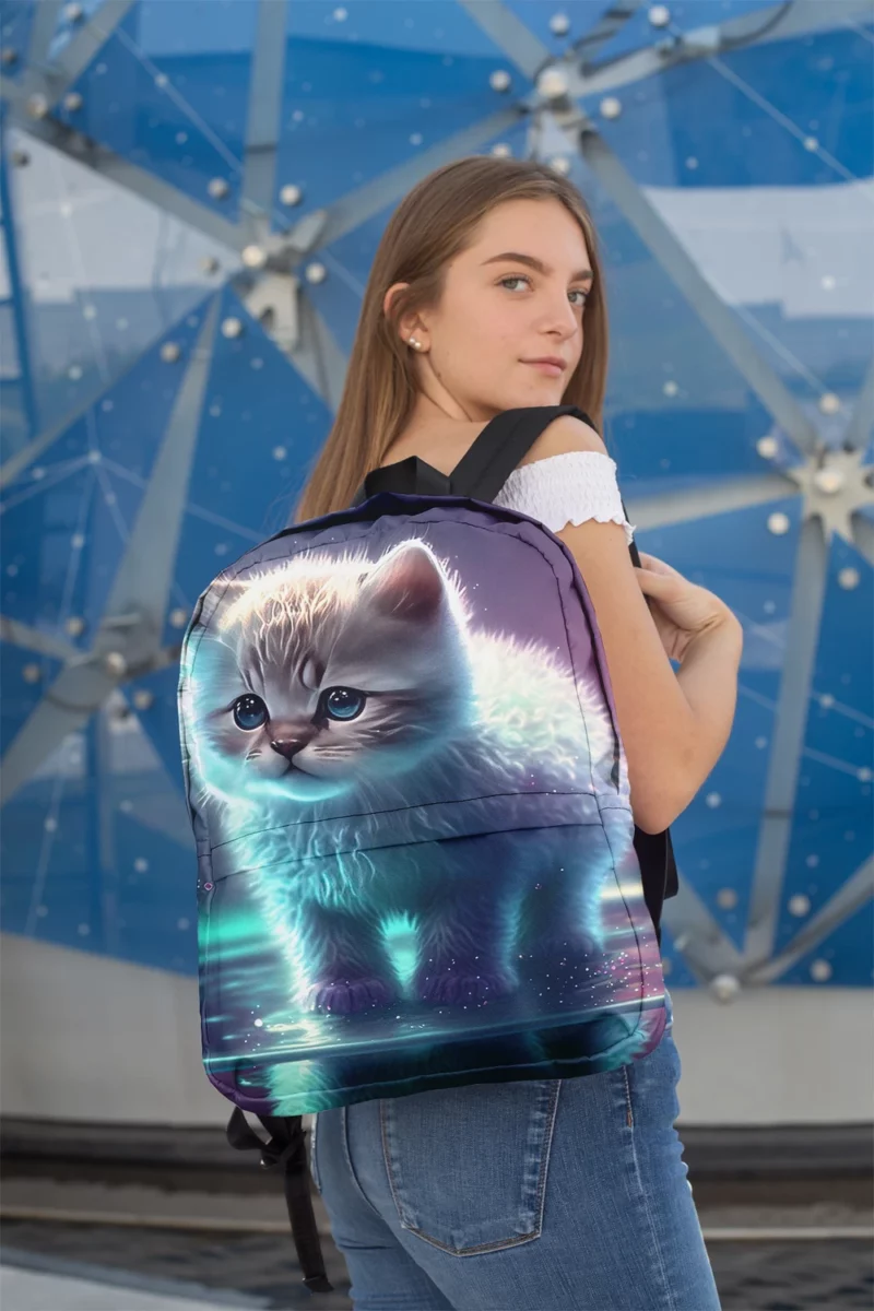 Adorable Kitten in Holographic Puddle Backpack 2