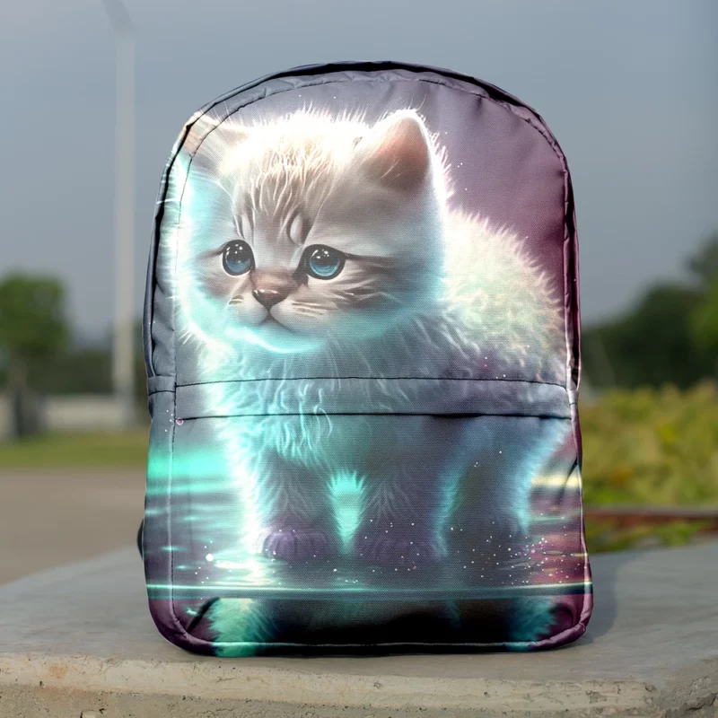 Adorable Kitten in Holographic Puddle Backpack