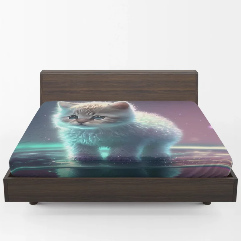 Adorable Kitten in Holographic Puddle Fitted Sheet 1