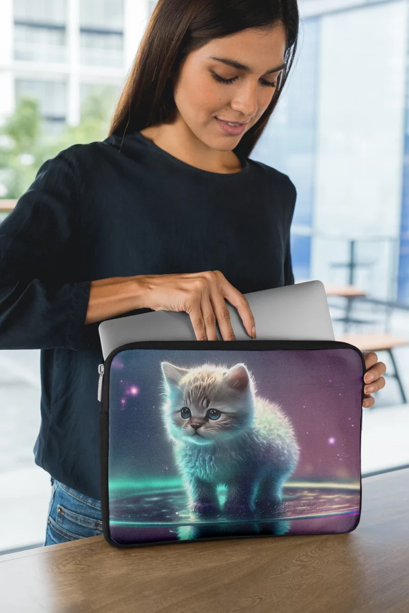 Adorable Kitten in Holographic Puddle Laptop Sleeve 1