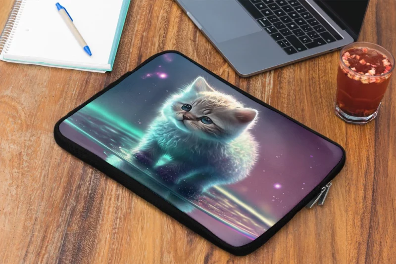 Adorable Kitten in Holographic Puddle Laptop Sleeve 2