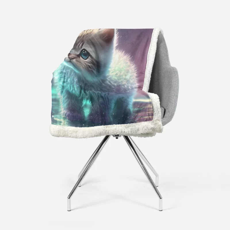 Adorable Kitten in Holographic Puddle Sherpa Fleece Blanket 1