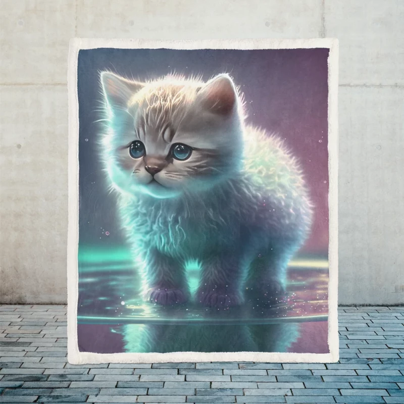 Adorable Kitten in Holographic Puddle Sherpa Fleece Blanket