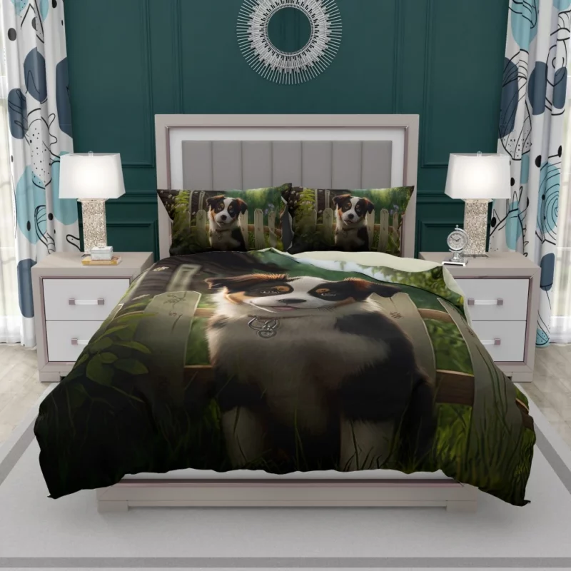 Adorable Puppy Garden Statue Bedding Set 1