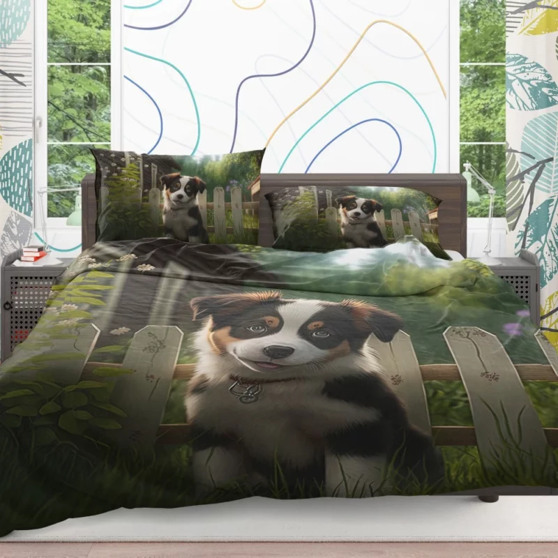 Adorable Puppy Garden Statue Bedding Set