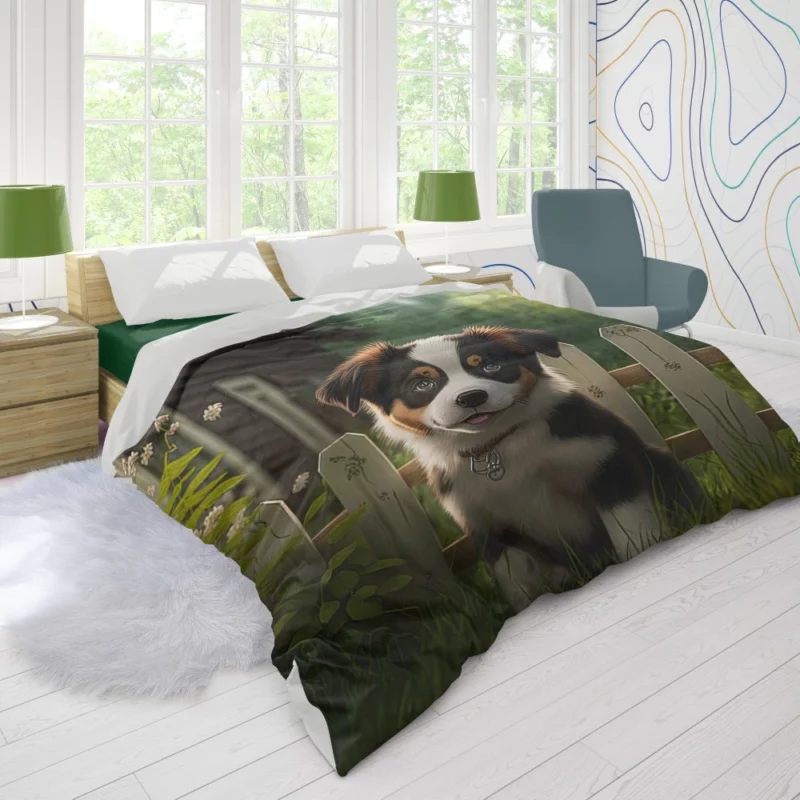 Adorable Puppy Garden Statue Duvet Cover