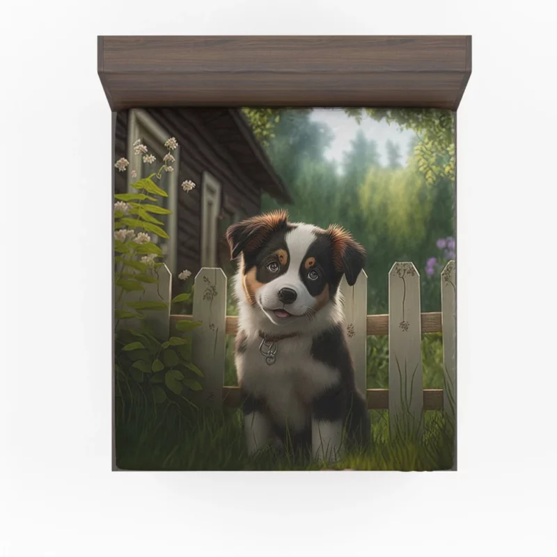 Adorable Puppy Garden Statue Fitted Sheet