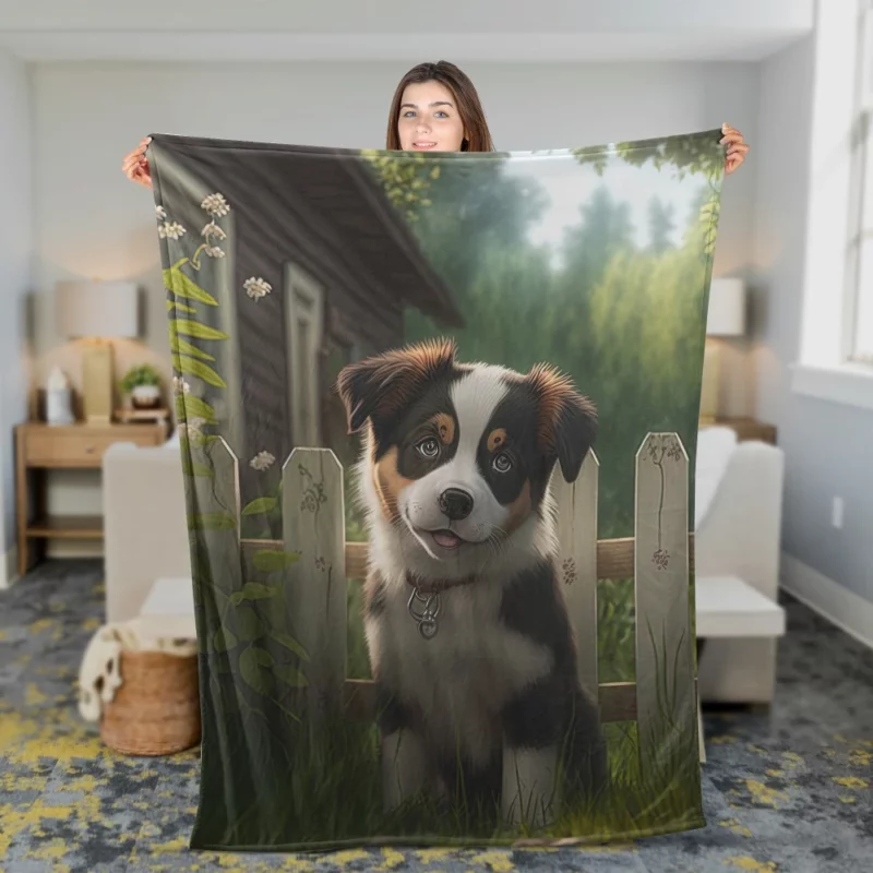 Adorable Puppy Garden Statue Fleece Blanket 2