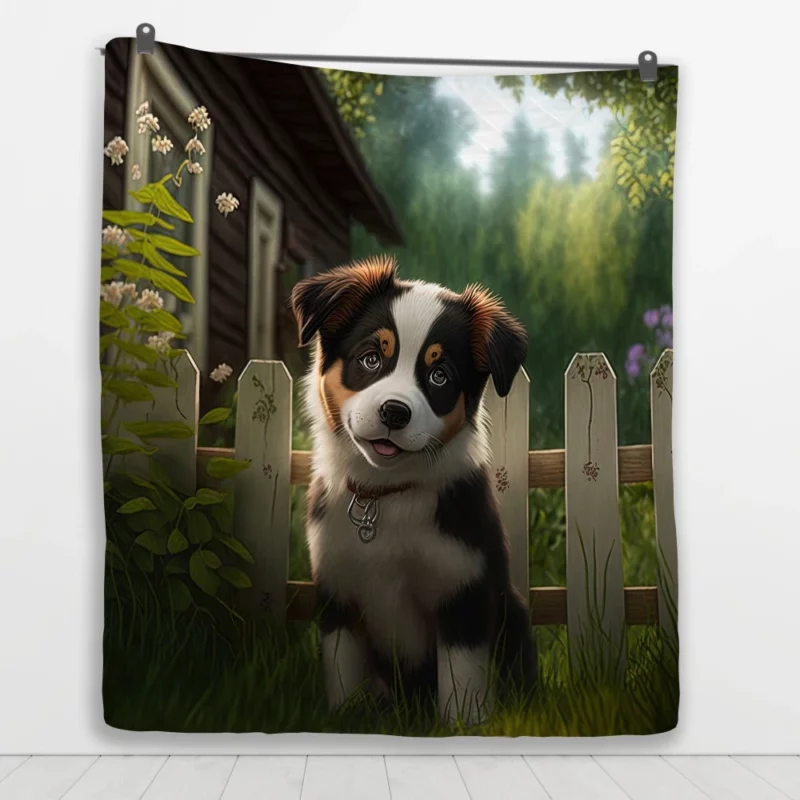 Adorable Puppy Garden Statue Quilt Blanket 1