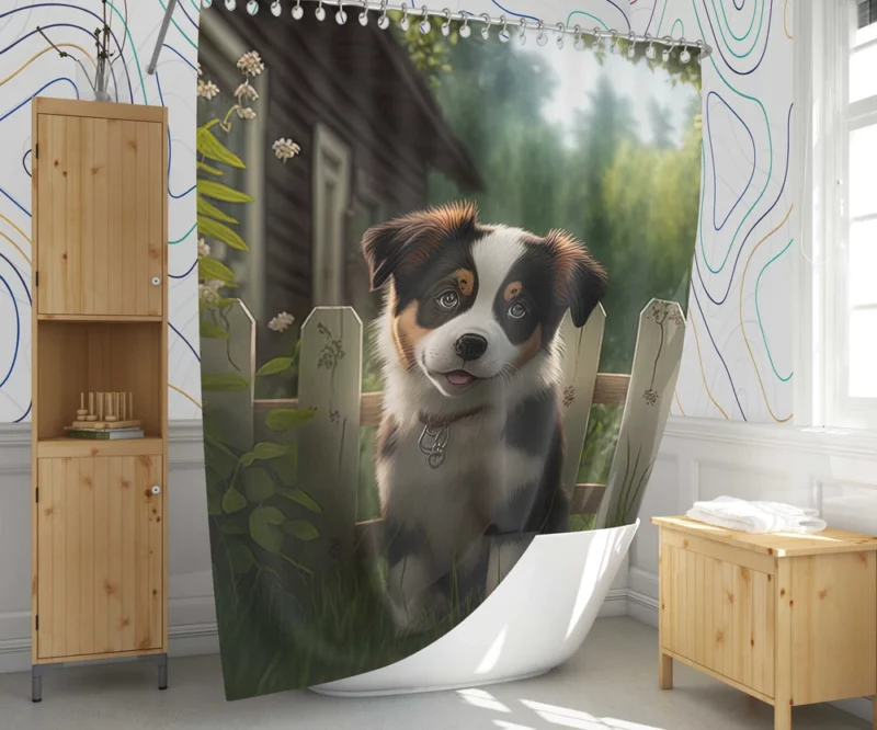 Adorable Puppy Garden Statue Shower Curtain 1