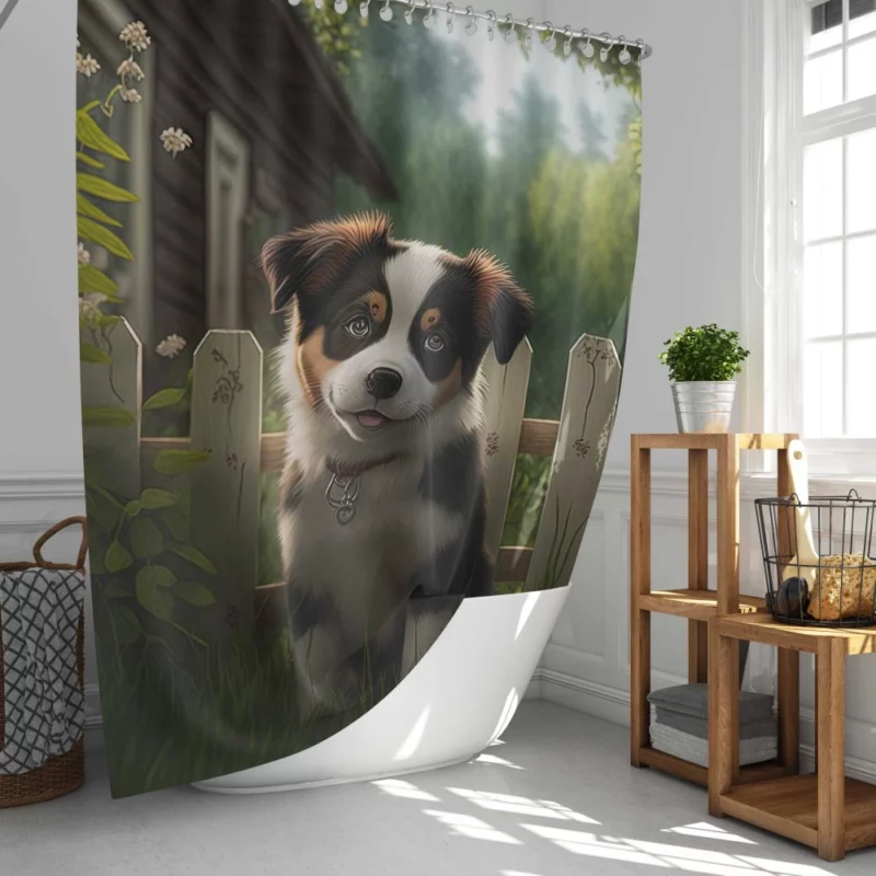 Adorable Puppy Garden Statue Shower Curtain