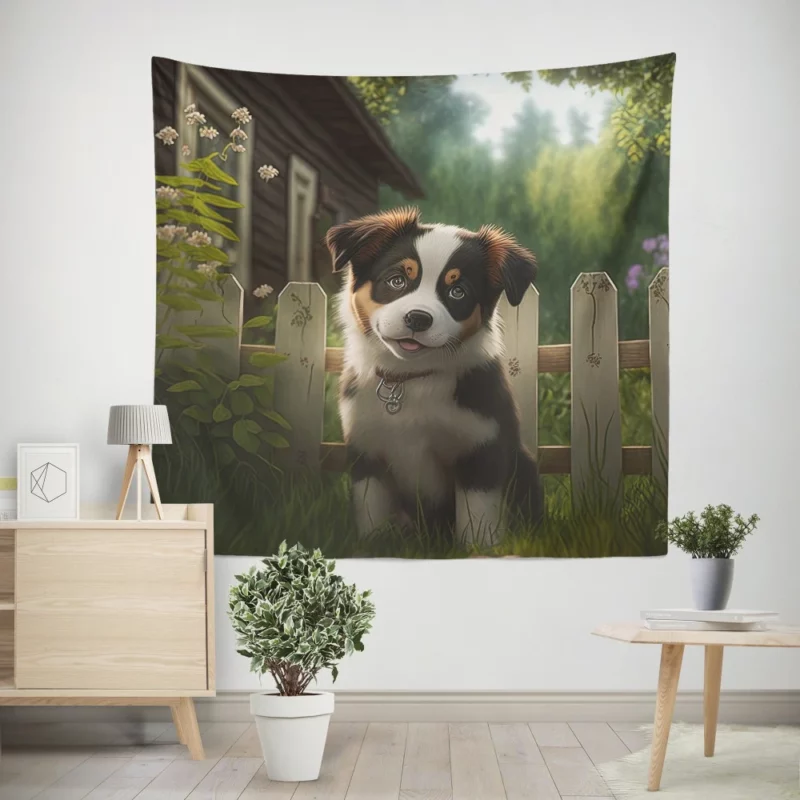 Adorable Puppy Garden Statue Wall Tapestry