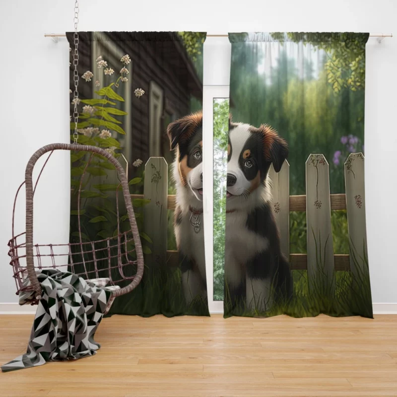 Adorable Puppy Garden Statue Window Curtain