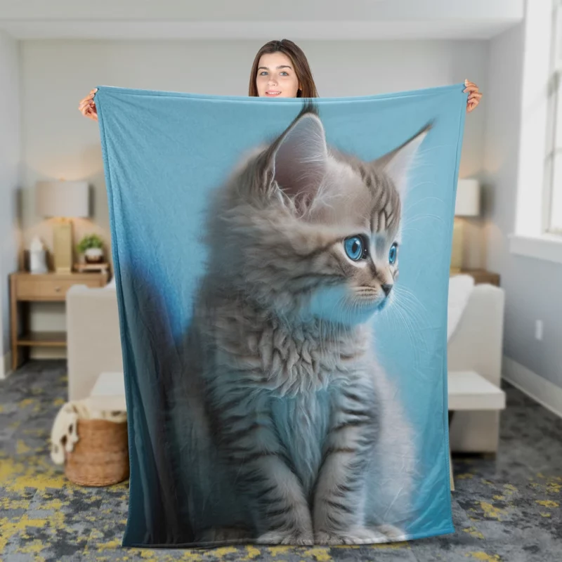 Adorable Seated Kitten Pet Fleece Blanket 2