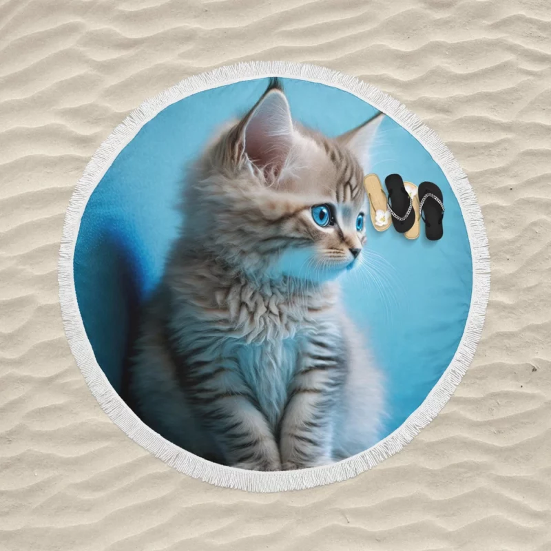 Adorable Seated Kitten Pet Round Beach Towel