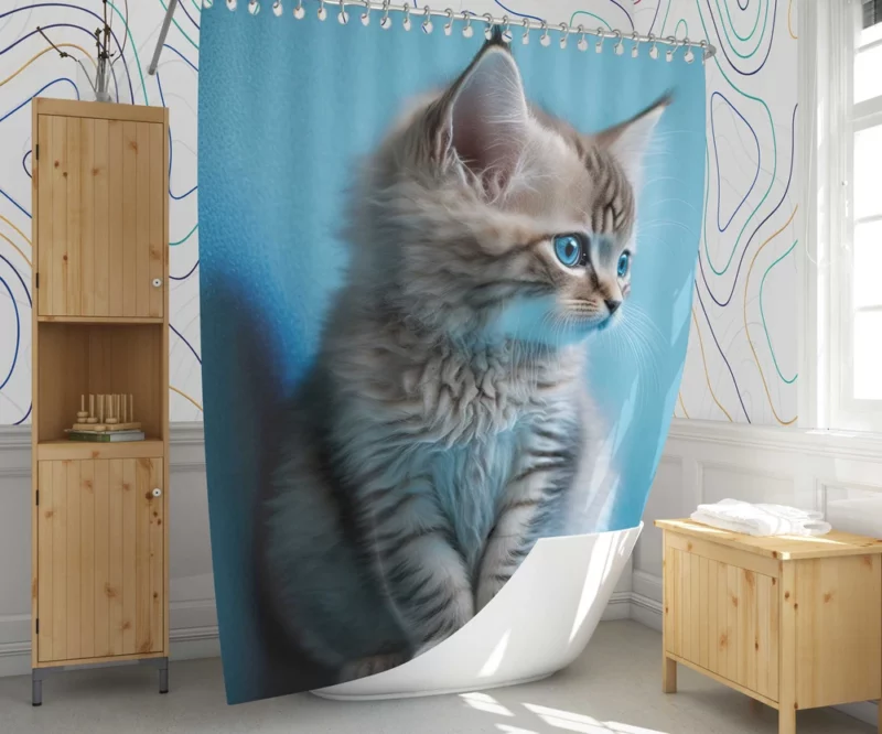 Adorable Seated Kitten Pet Shower Curtain 1