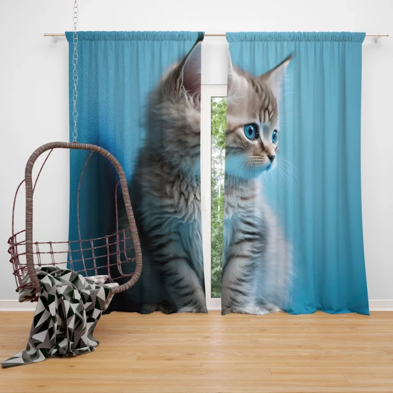 Adorable Seated Kitten Pet Window Curtain