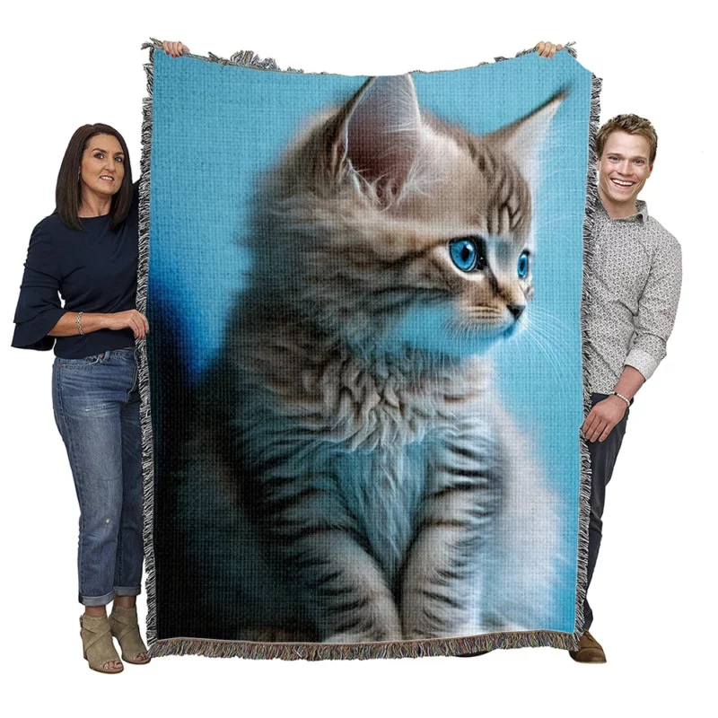 Adorable Seated Kitten Pet Woven Blanket