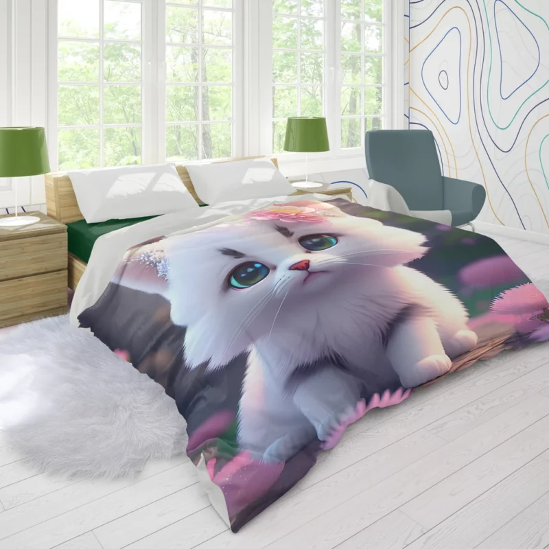 Adorable Snow White Baby Cat Duvet Cover