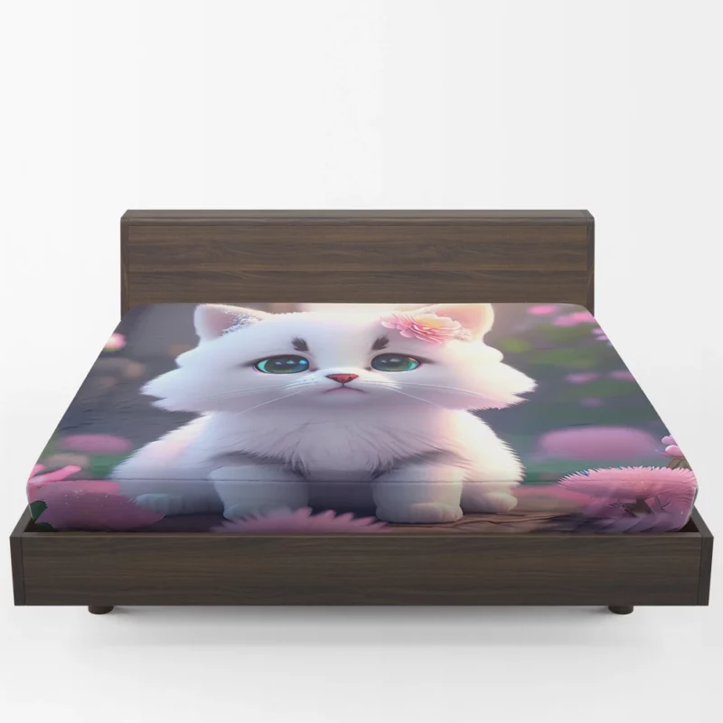 Adorable Snow White Baby Cat Fitted Sheet 1