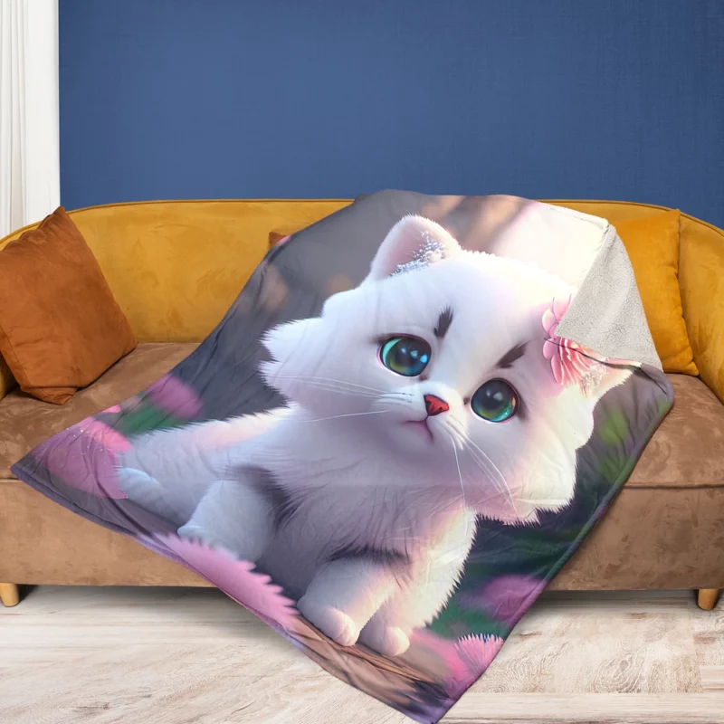 Adorable Snow White Baby Cat Fleece Blanket 1