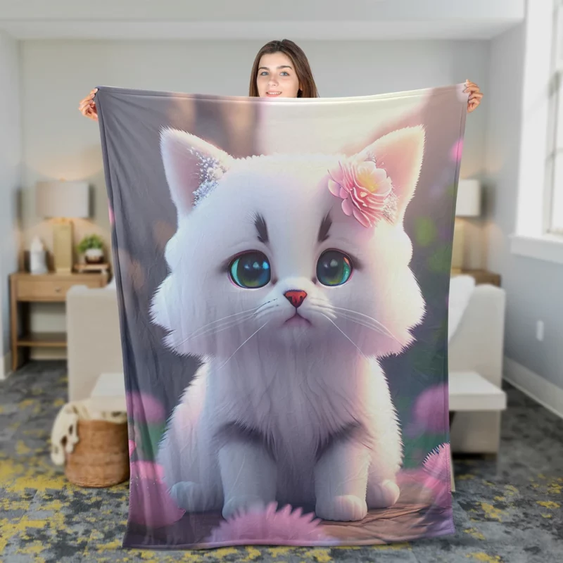 Adorable Snow White Baby Cat Fleece Blanket 2