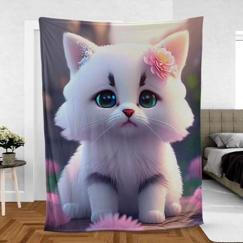 Adorable Snow White Baby Cat Fleece Blanket