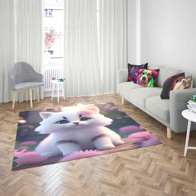 Adorable Snow White Baby Cat Rug 2