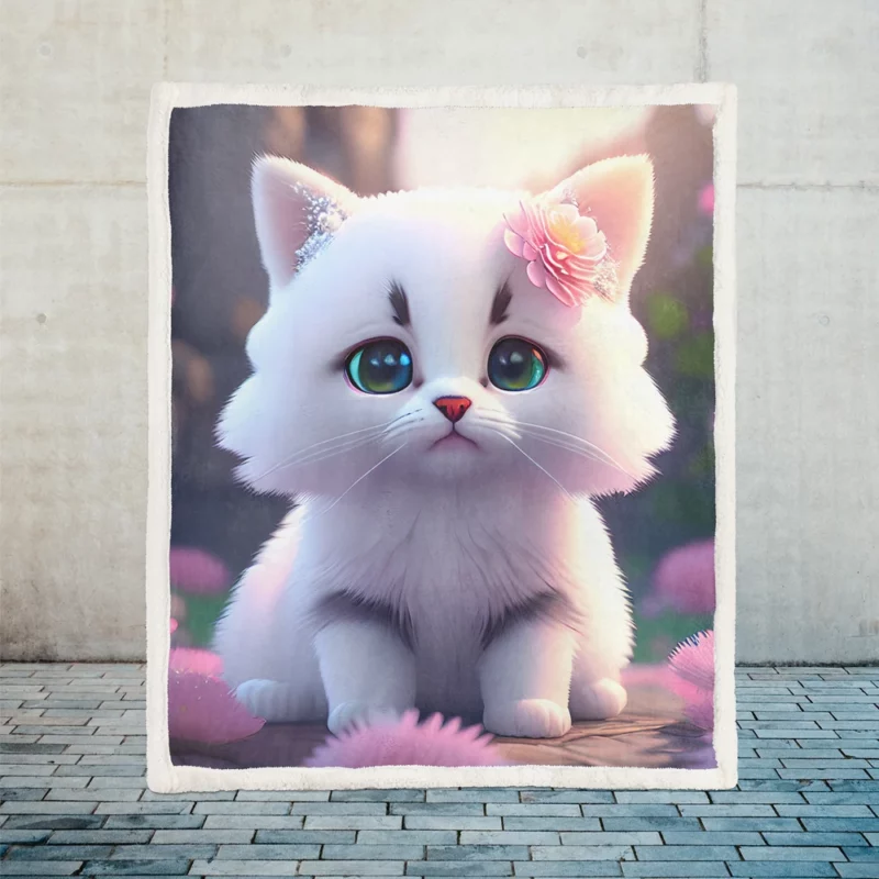 Adorable Snow White Baby Cat Sherpa Fleece Blanket