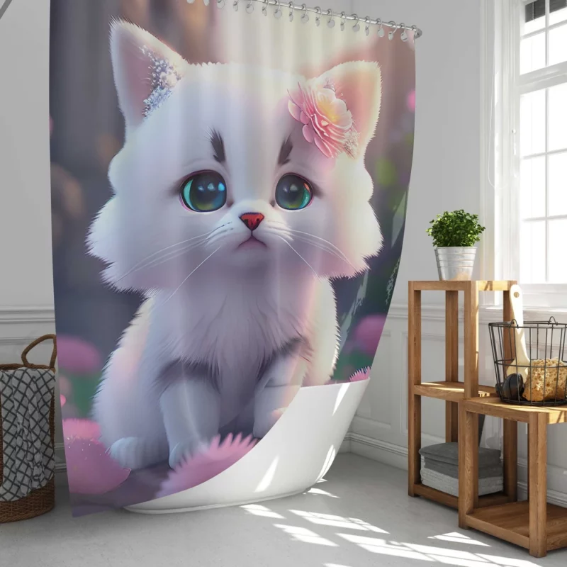 Adorable Snow White Baby Cat Shower Curtain