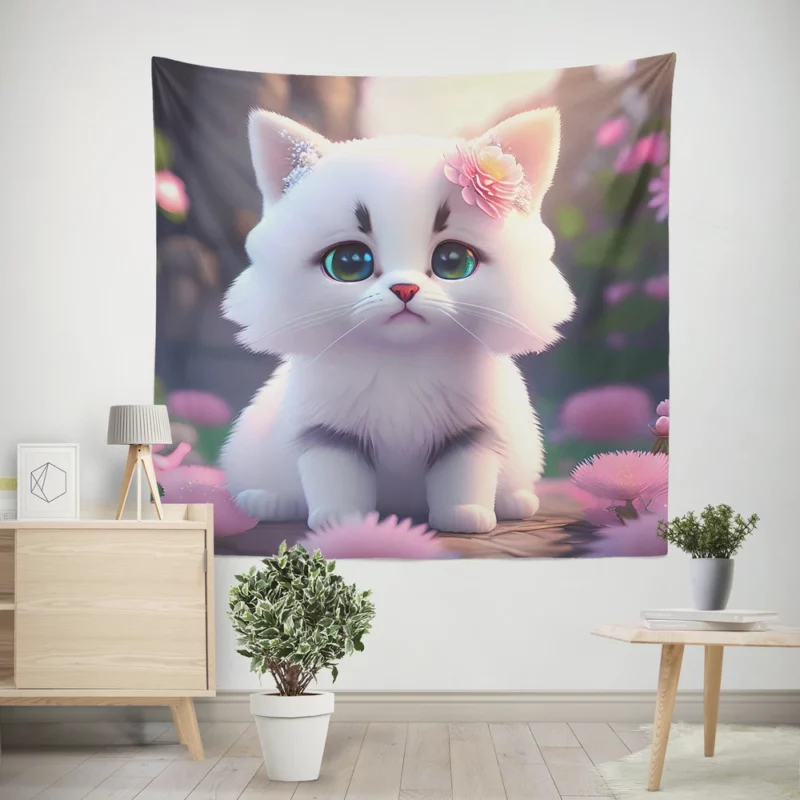 Adorable Snow White Baby Cat Wall Tapestry