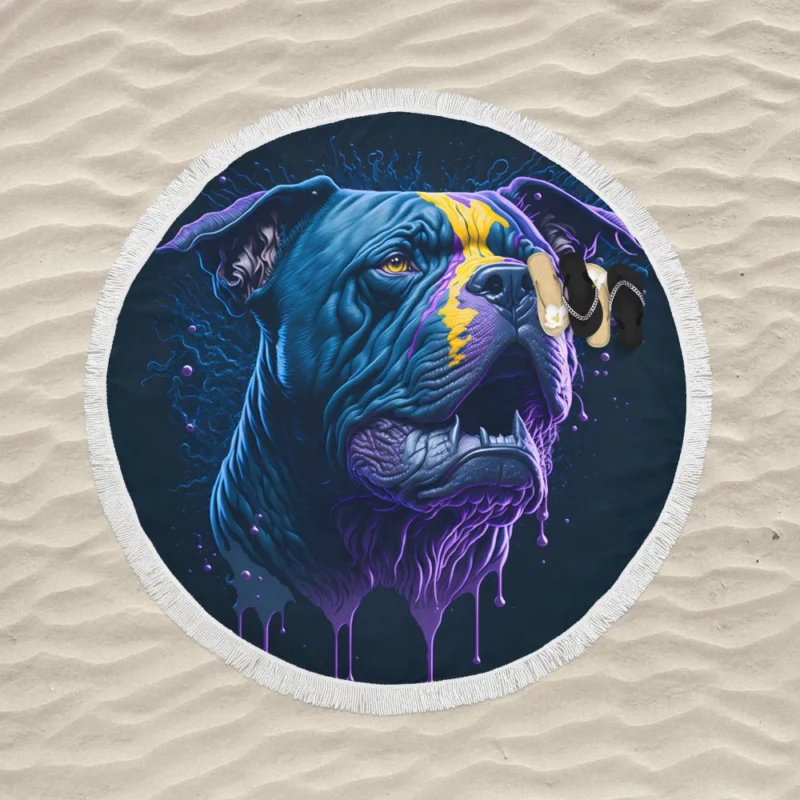 American Bully Oil Painting Round Beach Towel