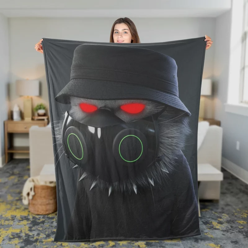 Angry Camouflage Cat Figure Fleece Blanket 2