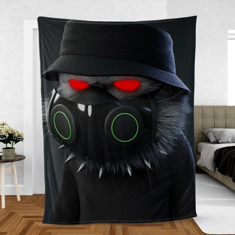 Angry Camouflage Cat Figure Fleece Blanket