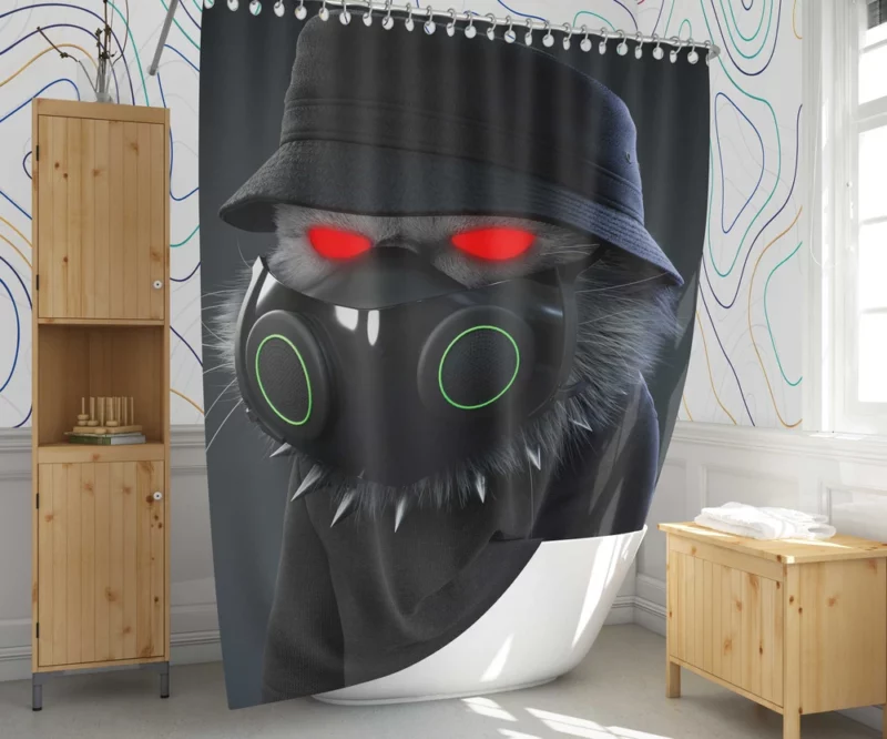 Angry Camouflage Cat Figure Shower Curtain 1