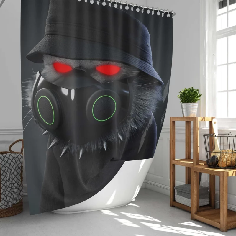 Angry Camouflage Cat Figure Shower Curtain