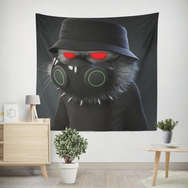 Angry Camouflage Cat Figure Wall Tapestry