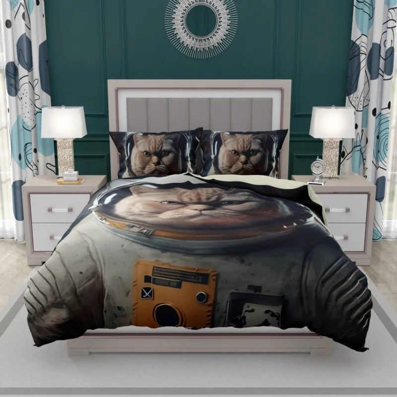 Angry Cat in Space Suit Bedding Set 1