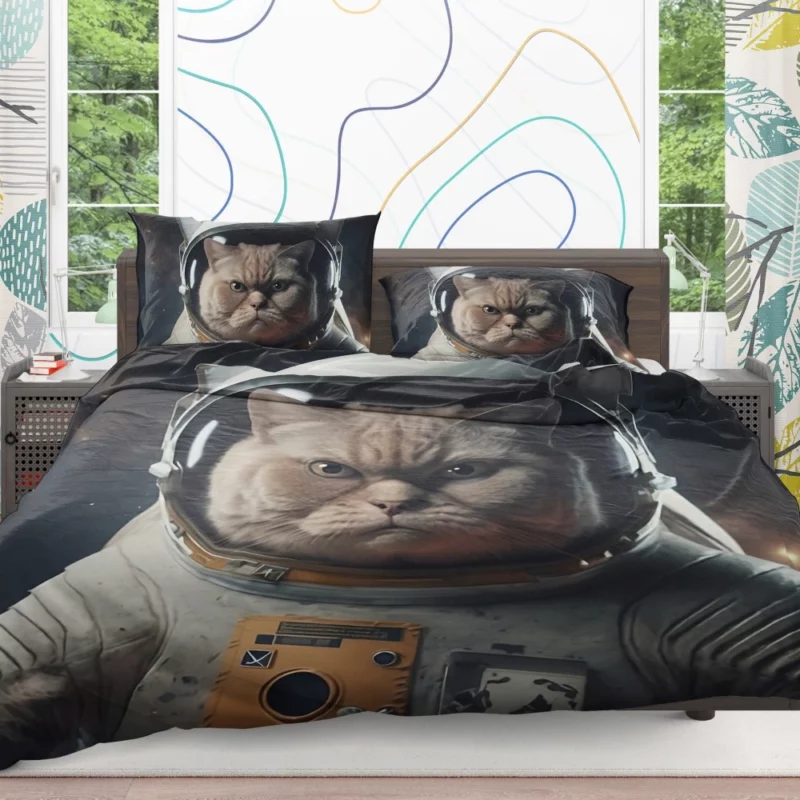 Angry Cat in Space Suit Bedding Set