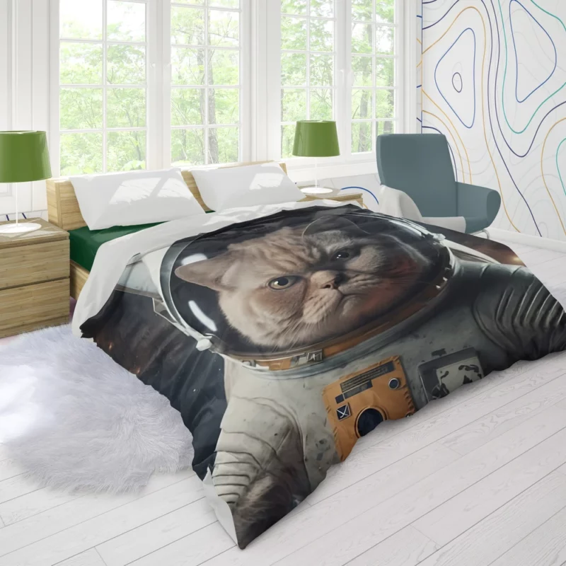 Angry Cat in Space Suit Duvet Cover