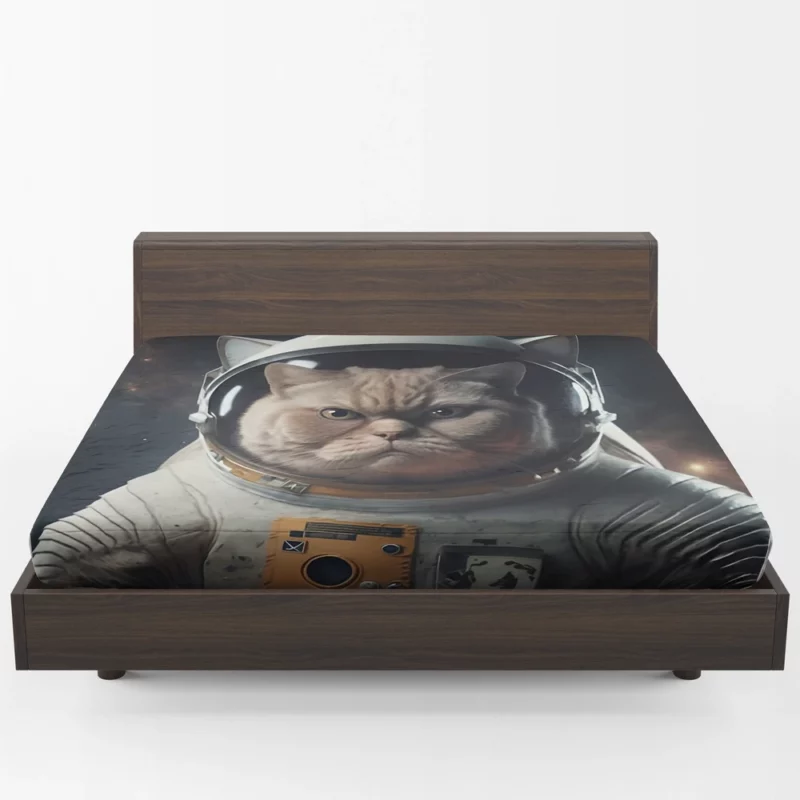 Angry Cat in Space Suit Fitted Sheet 1