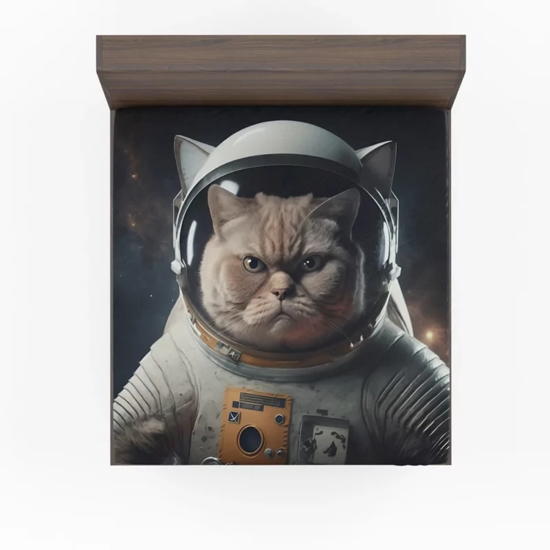 Angry Cat in Space Suit Fitted Sheet