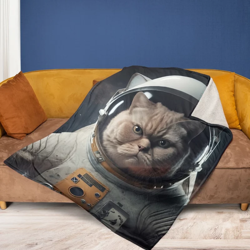 Angry Cat in Space Suit Fleece Blanket 1